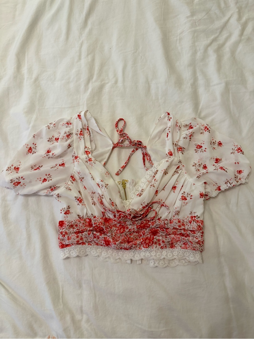 Altar'd State White Crop Top with Red Floral Print